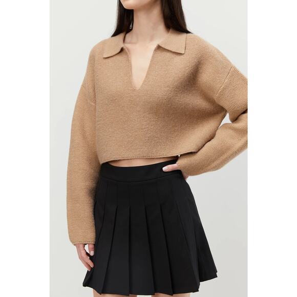 OAK + FORT Sweaters - OAK + FORT Collared V Neck Cropped Sweater